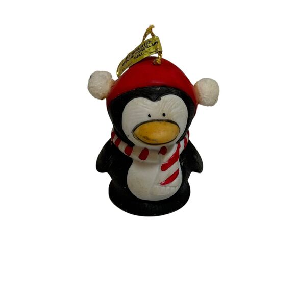 PENGUIN Bell Christmas Ornament Bisque Porcelain L'il Chimers Jasco Vtg - Picture 1 of 7